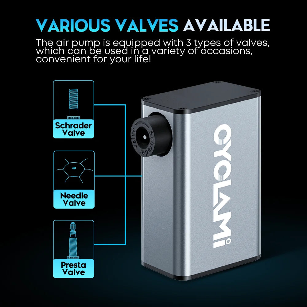 CYCLAMI A3 MAX Aluminum Electric Bike Pump — 150 PSI Portable Rechargeable Tire Inflator for Schrader & Presta Valves