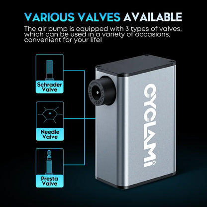 CYCLAMI A3 MAX Aluminum Electric Bike Pump — 150 PSI Portable Rechargeable Tire Inflator for Schrader & Presta Valves