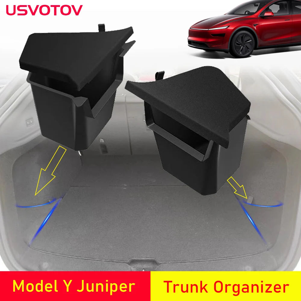 USVOTOV Trunk Organizer for Tesla Model Y 2025 – Rear Storage Bins & Side Box TPE Accessories