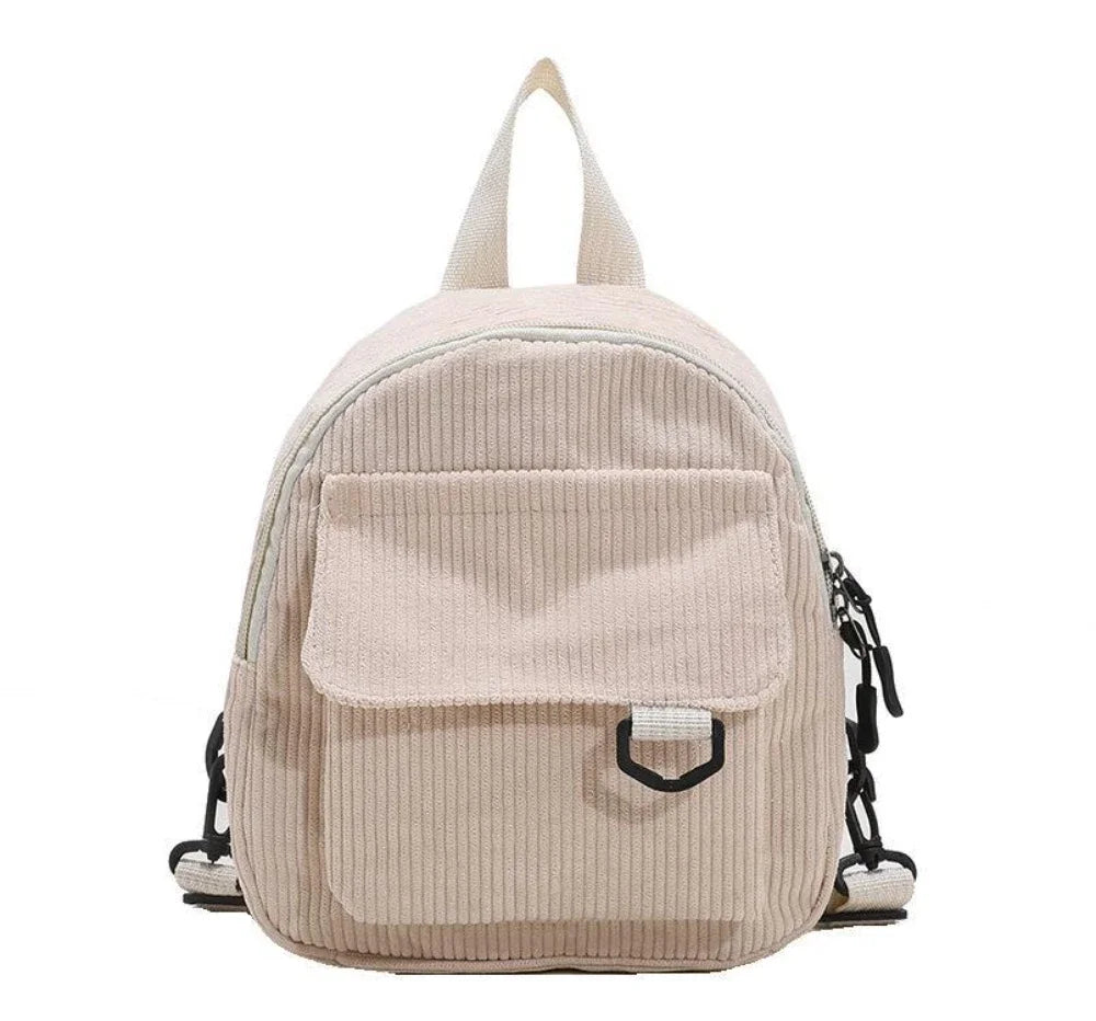 Women's Mini Backpack - Fashionable Solid Color Corduroy Casual Schoolbag with Large Capacity