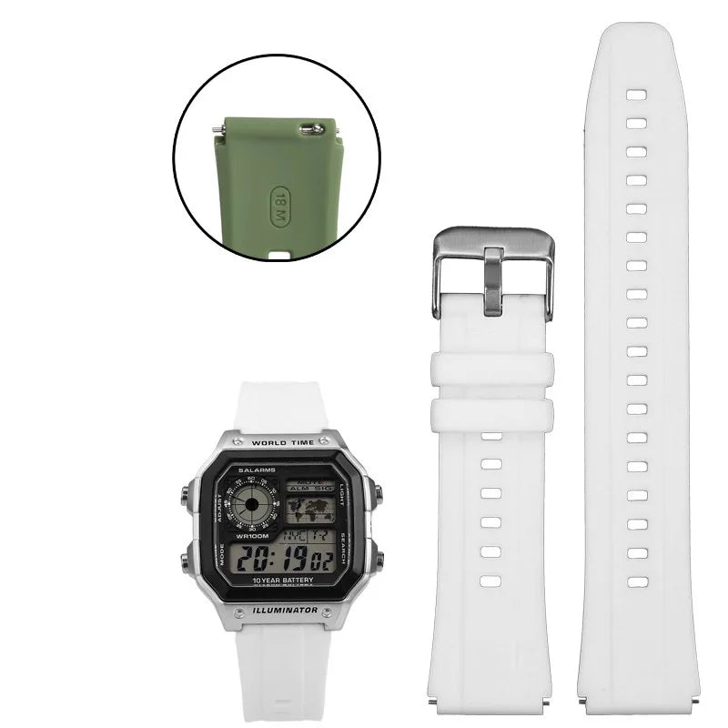 Rubber Silicone Watch Strap for Casio AE-1200, AE-1300, A158, A168W, F-91W & GW400 Series - Replacement Sport Watchband