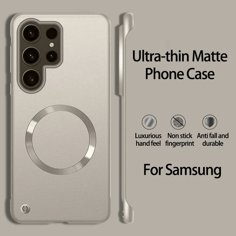 Ultra Thin Magnetic Metal Case for Samsung S25/S24 Ultra, S23/S22 FE – Frameless Matte PC Cover with MagSafe Compatibility