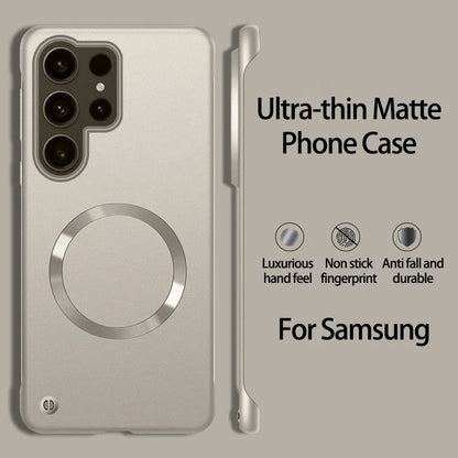 Ultra Thin Magnetic Metal Case for Samsung S25/S24 Ultra, S23/S22 FE – Frameless Matte PC Cover with MagSafe Compatibility