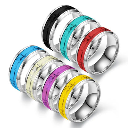 Luminous Stainless Steel Love Heart Couples Rings – Glow in the Dark Fluorescent Wedding Band Finger Rings Accessories