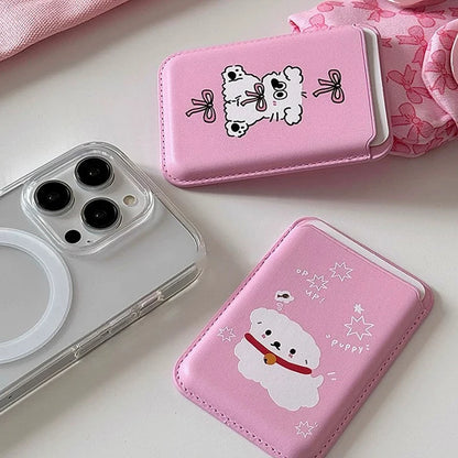 Cute Dog Cartoon Magnetic Phone Card Holder – Back Case Wallet for iPhone 15/14 with MagSafe Slot for ID & Bank Cards
