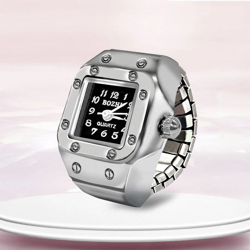 Kiss Jewelry Digital Quartz Finger Watch Ring – Mini Elastic Punk Style Clock Ring for Women, Men & Couple Teens Accessory