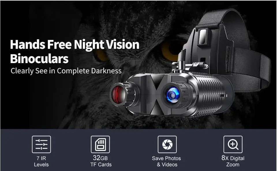 NV8160 Night Vision Binoculars | Head-Mounted Tactical Helmet Goggles with 8X Digital Zoom for Hunting