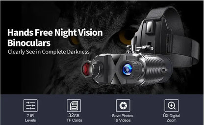 NV8160 Night Vision Binoculars | Head-Mounted Tactical Helmet Goggles with 8X Digital Zoom for Hunting
