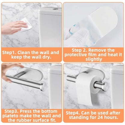 Stainless Steel Self-Adhesive Toilet Paper Holder: Wall-Mounted No Punching Tissue Dispenser for Bathroom & Kitchen - Convenient Roll Holder