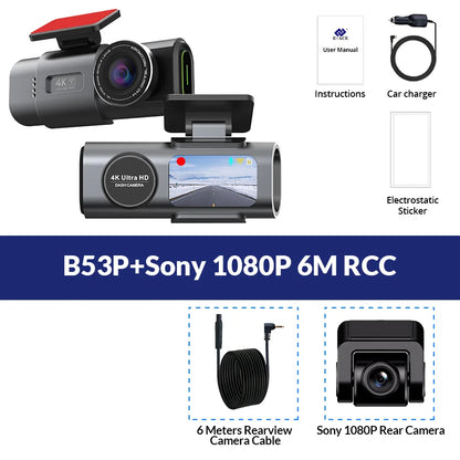 Dual Lens Dash Cam 4K UHD – Car Camera DVR with Night Vision, Wi-Fi, GPS, 24H Parking Monitoring