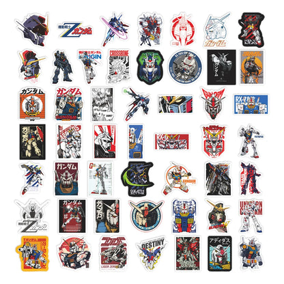 50-Piece Gundam Anime Sticker Set - DIY Graffiti Decals for Laptops, Suitcases, Skateboards and Phone Cases