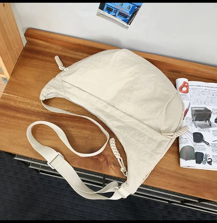 Trendy Women’s Soft Cloth Shoulder Bag | Solid Color Casual Crossbody & Hobo Bag for Students