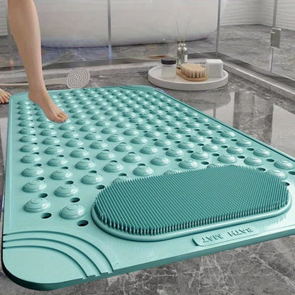 Light Blue Non-Slip PVC Bath Mat – Rectangular Shower Rug with Massage Nubs, 0.8cm Thick Dot Pattern for Bathroom Safety