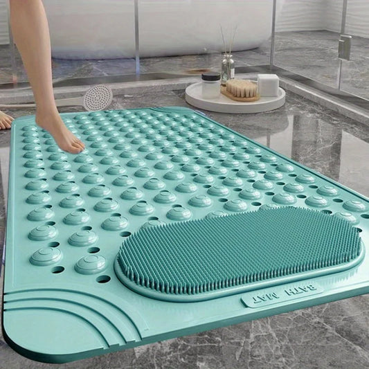 Light Blue Non-Slip PVC Bath Mat – Rectangular Shower Rug with Massage Nubs, 0.8cm Thick Dot Pattern for Bathroom Safety