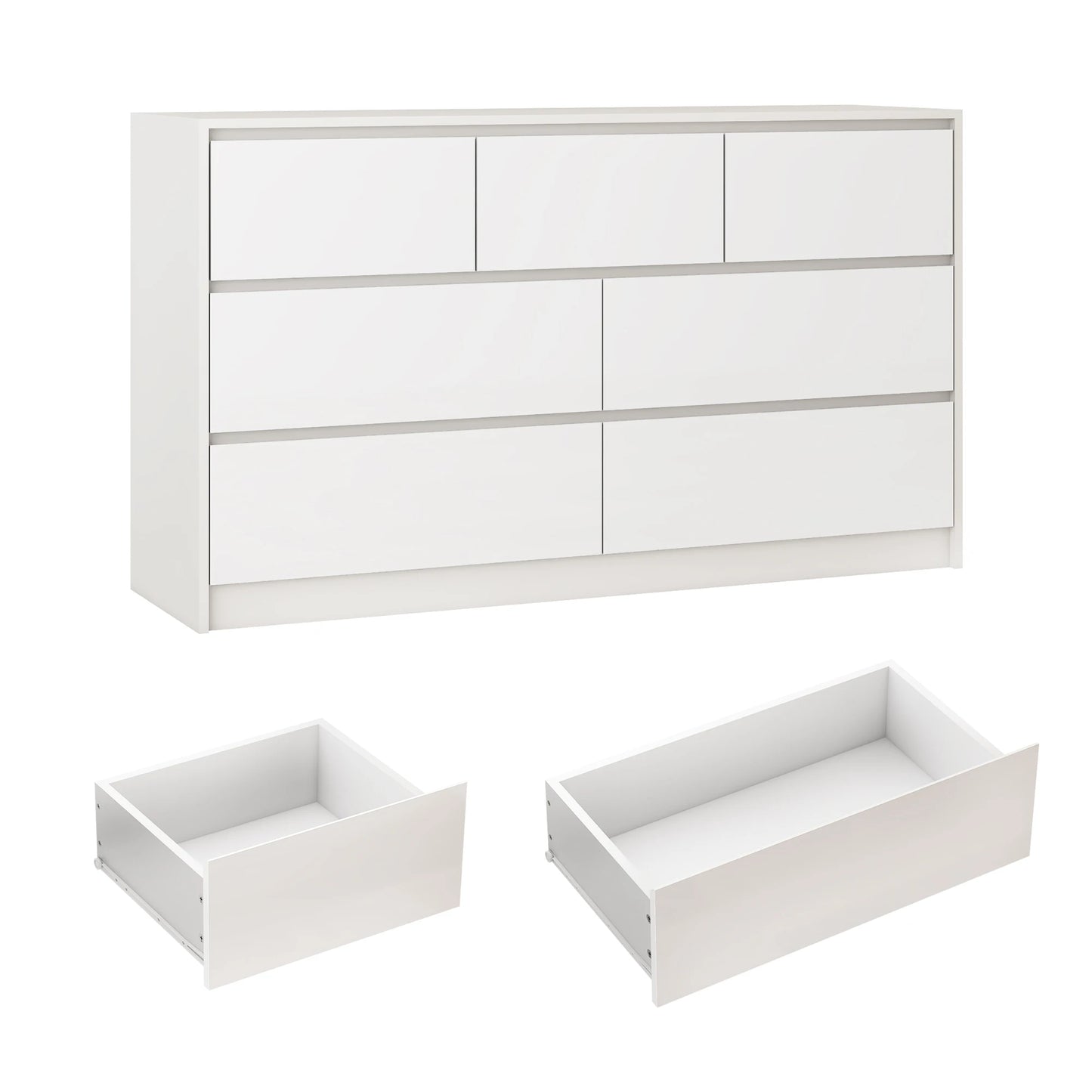 55-Inch Modern 7-Drawer Dresser – High Gloss White/Black Wooden Chest for Bedroom Storage