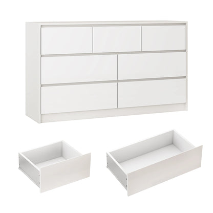 55-Inch Modern 7-Drawer Dresser – High Gloss White/Black Wooden Chest for Bedroom Storage