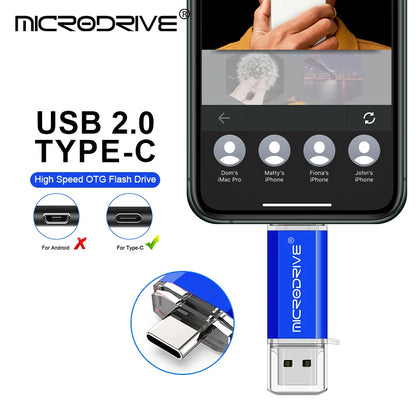 Pendrive Type C OTG USB Flash Drive - 128GB, 64GB, 32GB, 16GB, 8GB, 4GB High-Speed Memory Stick for Type-C Devices