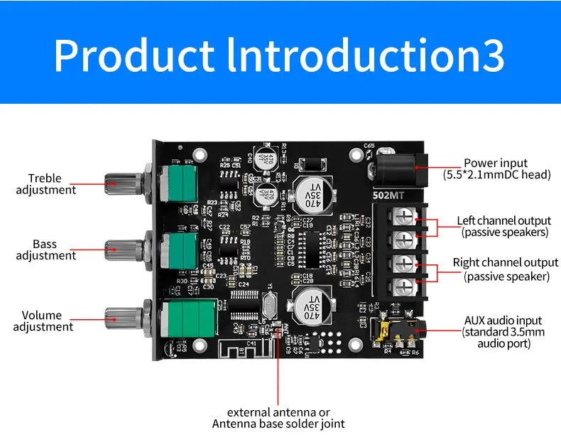 ZK-502MT Bluetooth 5.0 Stereo Subwoofer Amplifier Board | 2x50W High Power 2.0 Channel Bass AMP