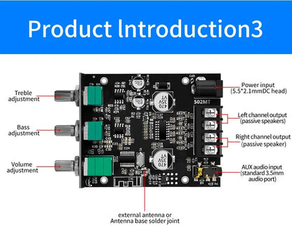 ZK-502MT Bluetooth 5.0 Stereo Subwoofer Amplifier Board | 2x50W High Power 2.0 Channel Bass AMP