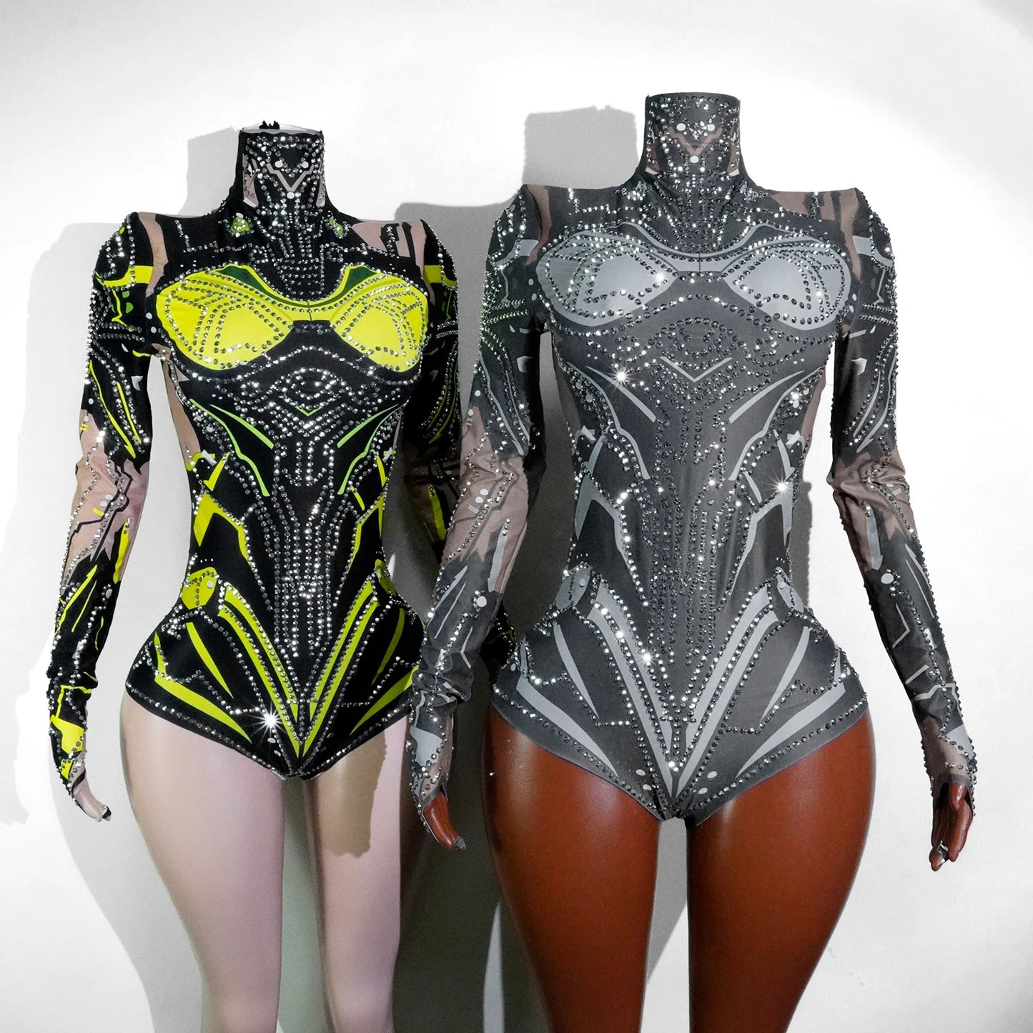 Sexy Sparkly Green Rhinestone Bodysuit – Stage Dance Costume for Party, Bar Show, Drag Queen, Cosplay & Halloween