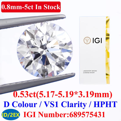 0.1–5CT Super White Lab-Grown Diamond Loose — IGI/GIA Certified, HPHT & CVD, DEFG VVS-SI, Diamond Tester Approved for Wedding Jewelry
