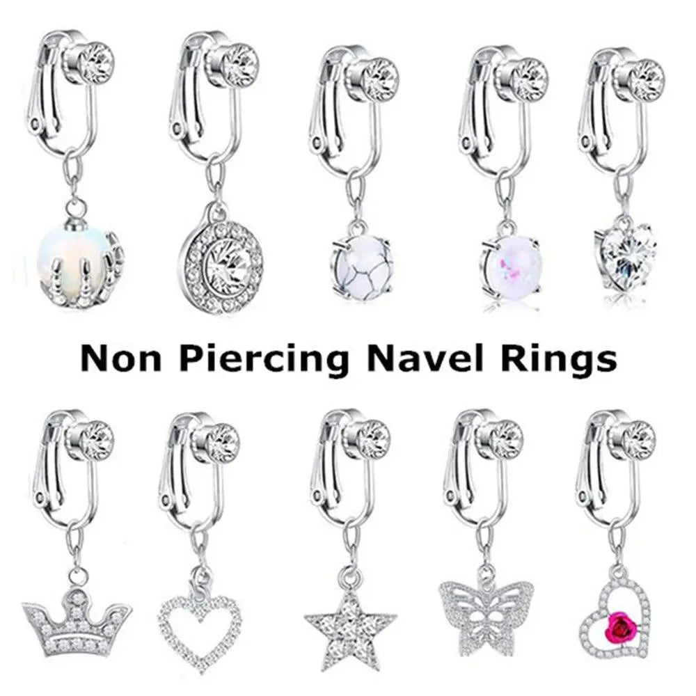 Faux Belly Ring - Non-Piercing Clip-On Navel Button Body Jewelry Belly Piercing Accessory