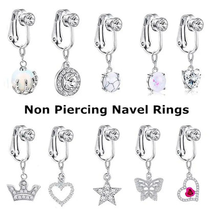 Faux Belly Ring - Non-Piercing Clip-On Navel Button Body Jewelry Belly Piercing Accessory