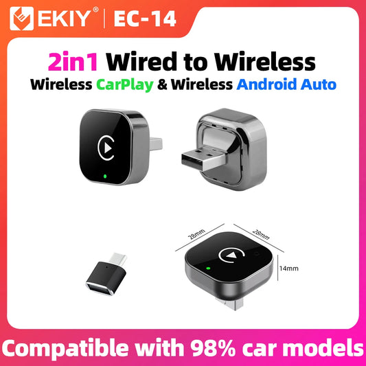 EKIY 2-in-1 Wireless CarPlay & Android Auto Adapter — AI Smart Box for Cars with Wired CarPlay Support
