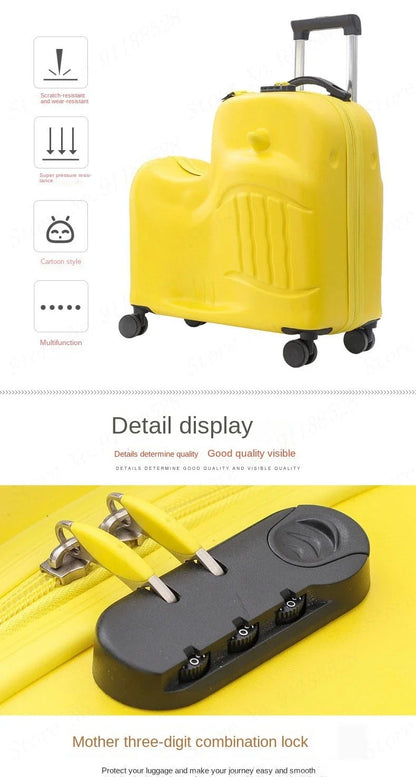 Cartoon Kids Ride-On Suitcase with Wheels – 20/24 Inch Rolling Trolley Luggage for Children, Travel Bag & Gift