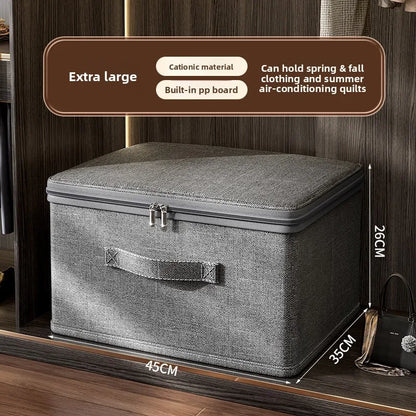 Foldable Linen-Look Storage Box - Large Zipper Wardrobe Organizer Bin for Clothes, Sweaters & Household Items