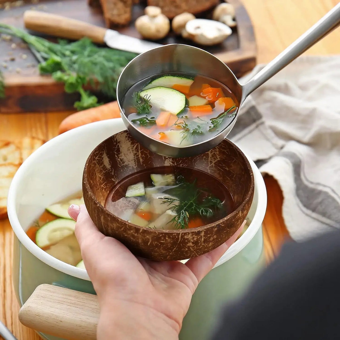 Coconut Bowls for Serving – Reusable Wooden Salad and Dish Utensils | Natural Coconut Shell Bowls for Breakfast and Parties