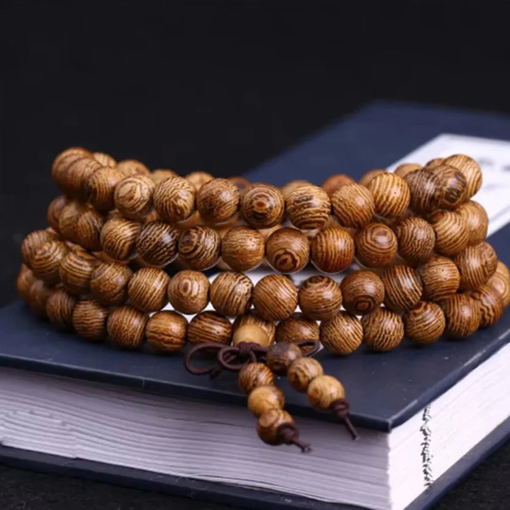 Natural Sandalwood 108 Bead Bracelet – Buddhist Buddha Meditation Prayer Rosary Beads for Men & Women Spiritual Wrist Jewelry & Hanging Decor