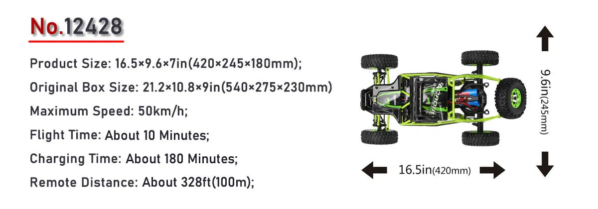 WLtoys 12428 1:12 RC Racing Car — 4WD High-Speed Off-Road Remote Control Buggy with LED Light, Alloy Climbing Truck, Boys & Kids Gift