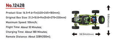 WLtoys 12428 1:12 RC Racing Car — 4WD High-Speed Off-Road Remote Control Buggy with LED Light, Alloy Climbing Truck, Boys & Kids Gift