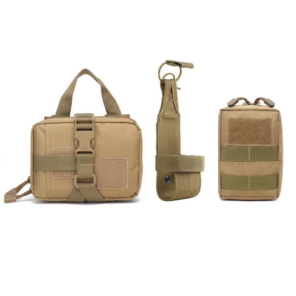 3Pcs Dog Tactical Harness Bags — 2 Pouch MOLLE Set & 1 Belt Bottle Holder for Military Training & Outdoor Use