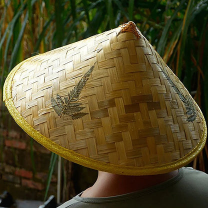 Chinese Retro Bamboo Rattan Fisherman Hat – Handmade Straw Bucket Hat for Fishing, Sun Protection, Tourism, and Dance Props