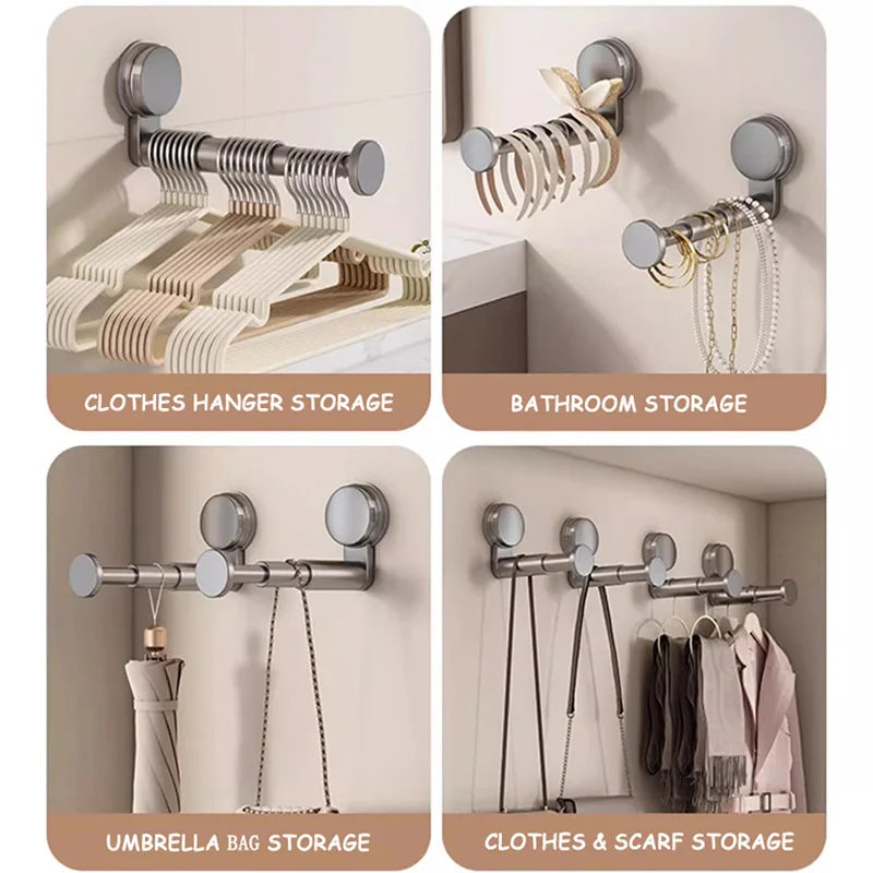 AOBT No-Drill Suction Cup Retractable Folding Hanger Rack — Adjustable-Length Wall & Door Storage