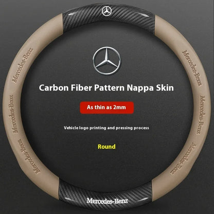 Mercedes-Benz Carbon Fiber Leather Steering Wheel Cover — Anti-Slip Fit for A/B/C/E/S/V/R-Class, C43, CLA, GLA, GLB, GLC, GLK, SLK, SL, Vito