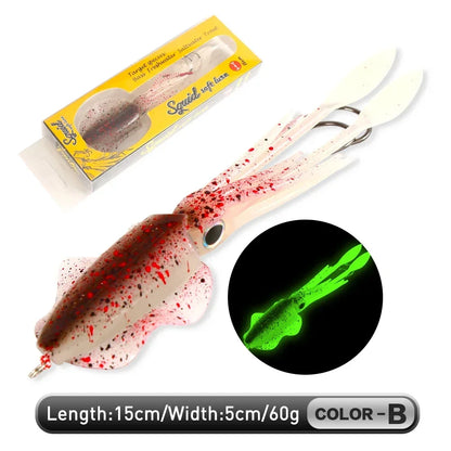 ZUKIBO Soft Squid Fishing Lure - Luminous UV Octopus Jig Bait for Deep Sea Boat Trolling