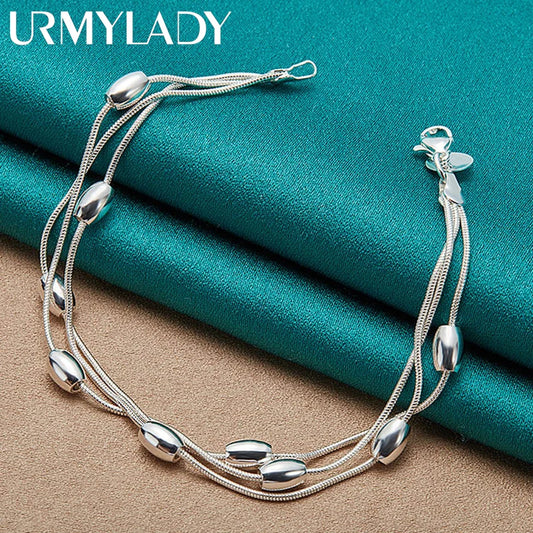 925 Sterling Silver Bracelet — Fashion Design Beaded Chain, High-Quality Jewelry for Women, Ladies, and Wedding Gifts
