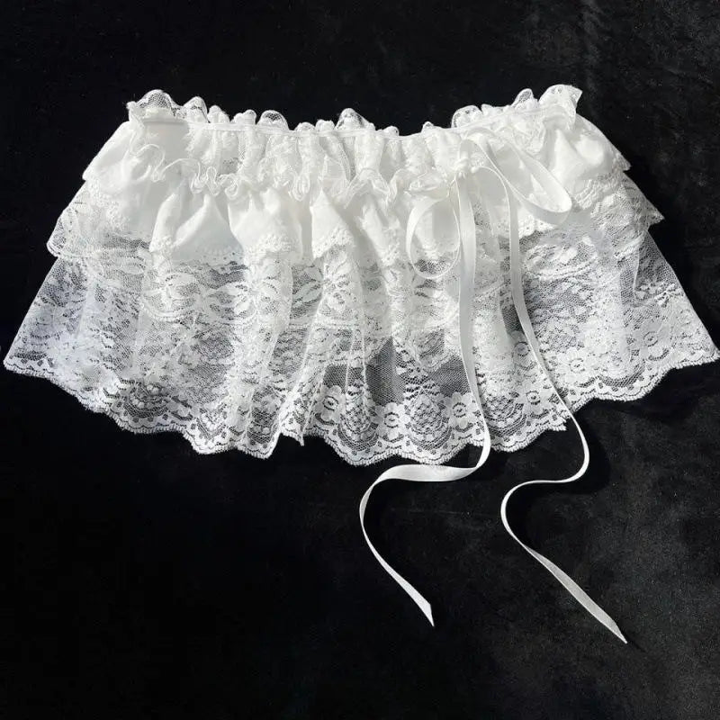 White Lace Irregular Skirt - Floral Mesh Decorative Hemline for Women’s Summer Jeans