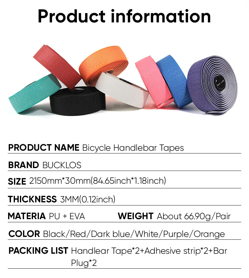 BUCKLOS Road Bike Handlebar Tape – PU Shock-Absorbing Anti-Slip Wrap with Bar End Plugs for Cycling