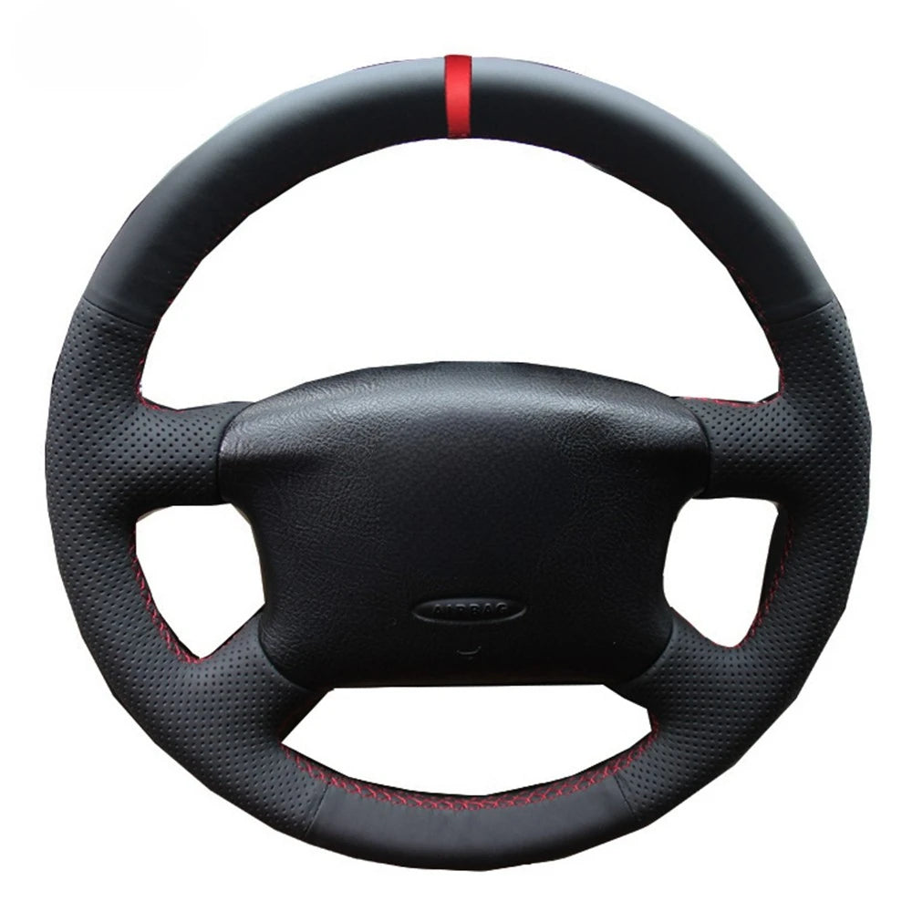 Car Steering Wheel Cover - Artificial Leather with Red Marker for Volkswagen VW Passat B5 (1996-2005), Golf 4 (1998-2004), Seat Alhambra