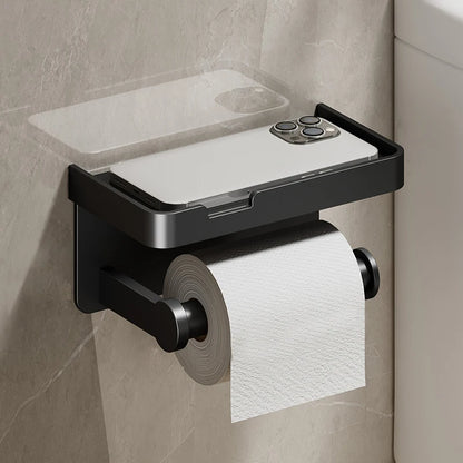 Aluminum Alloy Toilet Paper Holder: Bathroom Wall Mount WC Paper Phone Shelf - Towel Roll Shelf Accessories
