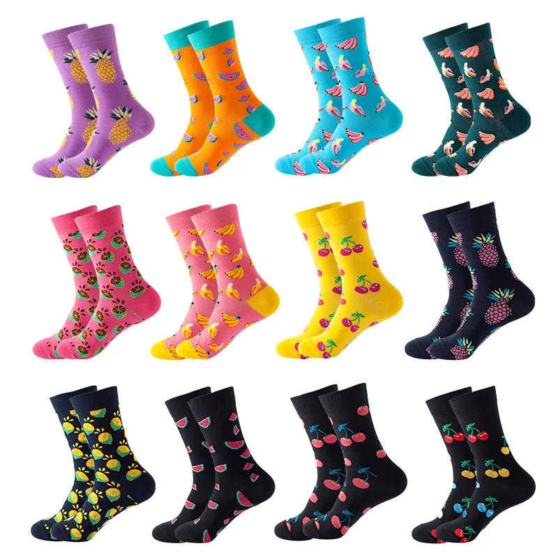 5-Pair Men’s Cotton Sports Socks Pack - Hip Hop Harajuku Pastel Print Long Tube Running Casual Socks