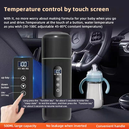 12V/24V Portable Car Electric Kettle 500ml – Smart Touch Screen Travel Heating Cup with Adjustable Temperature Thermal Mug
