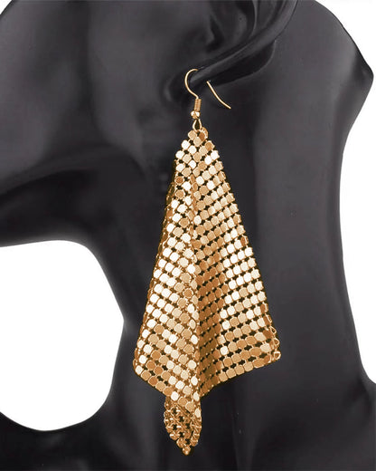 Women’s Metal Sequin Drop Earrings - Long Geometric Tassel Statement Jewelry for Wedding & Party Style