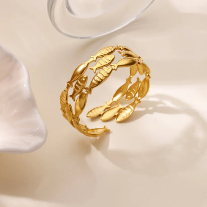Punk Sunflower Fish Gold Stainless Steel Bracelet – Trendy Women’s Bangle Wedding Couple Jewelry