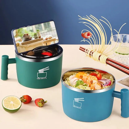 Stainless Steel Instant Noodle Bowl with Lid - Sealed & Portable Drain Bowl, Ideal Kitchen Utensil for Instant Noodles