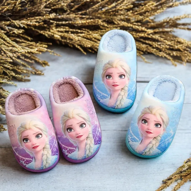 Disney Princess Sofia & Elsa Winter Slippers – Non-Slip Warm Cotton Slippers for Girls, Parent-Child Matching, Size 24-39